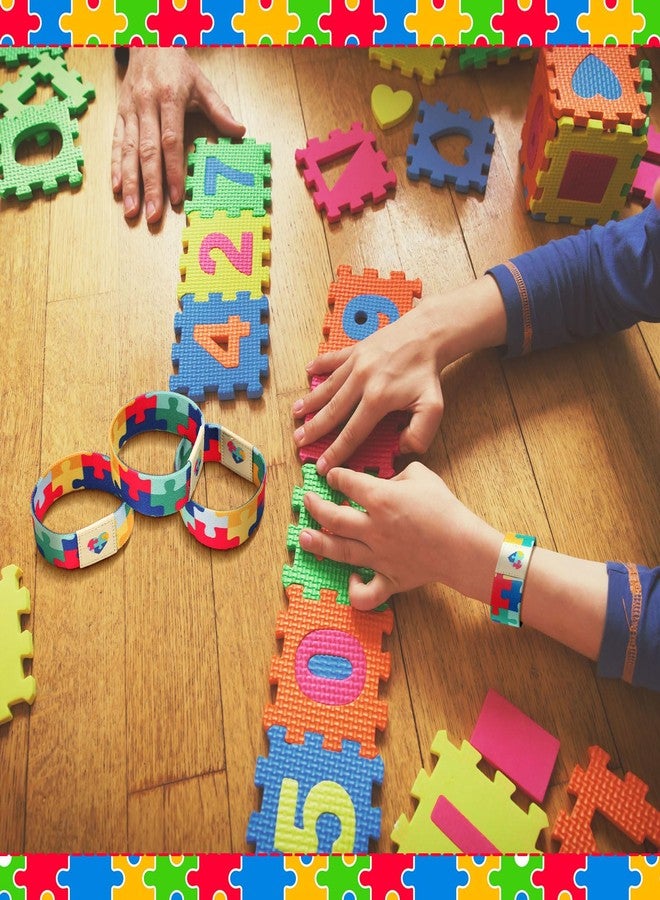 Lingvee 3 Pcs Autism Awareness Bracelet Wristband Elastic Puzzle Autism Jewelry Stretch Bracelet Gift for Women Men Colorful Motivational Jewelry for Adults - Image 3